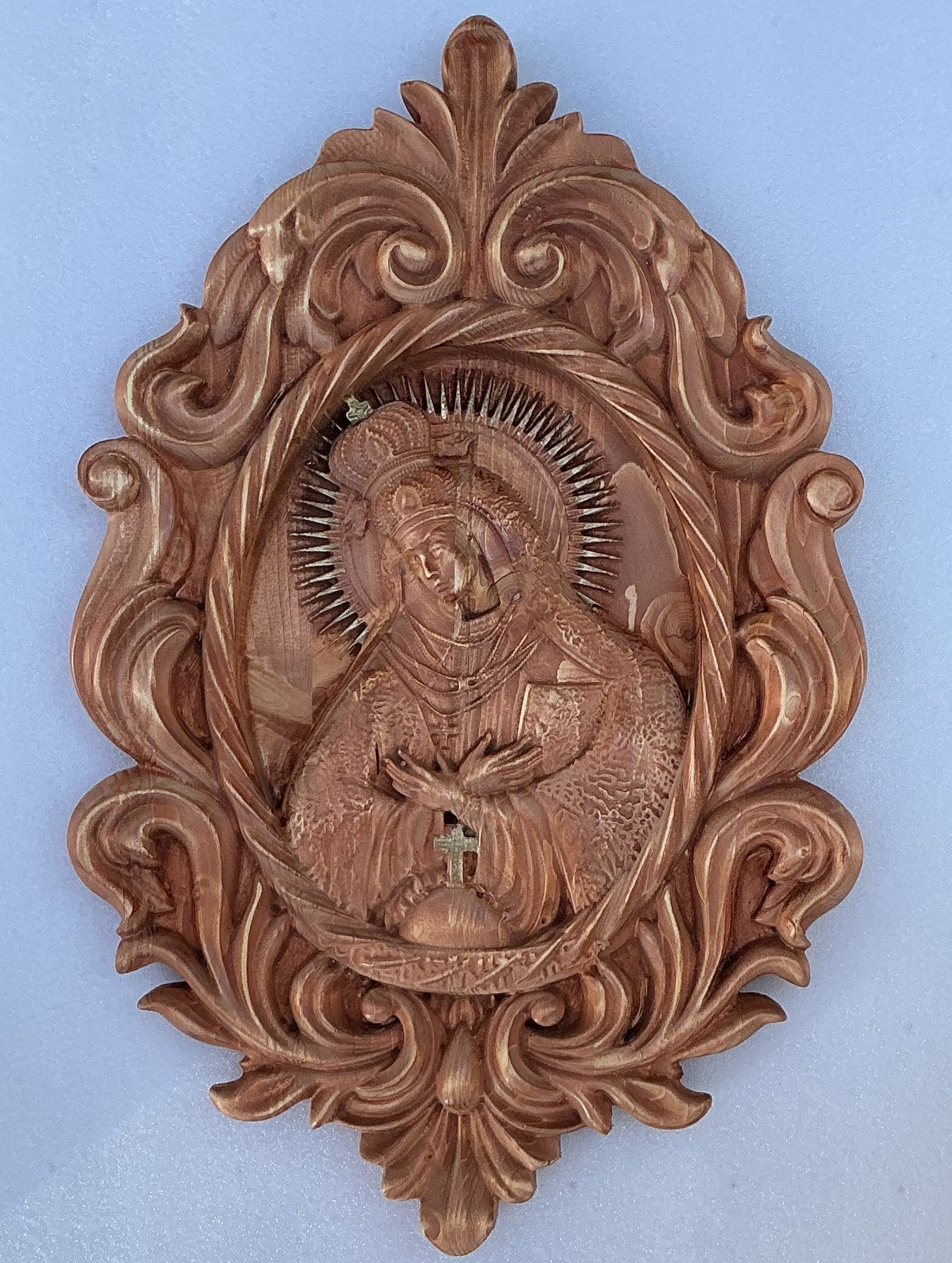 Virgin Mary Wooden 3D Wall Art – Handcrafted Religious Home Decor