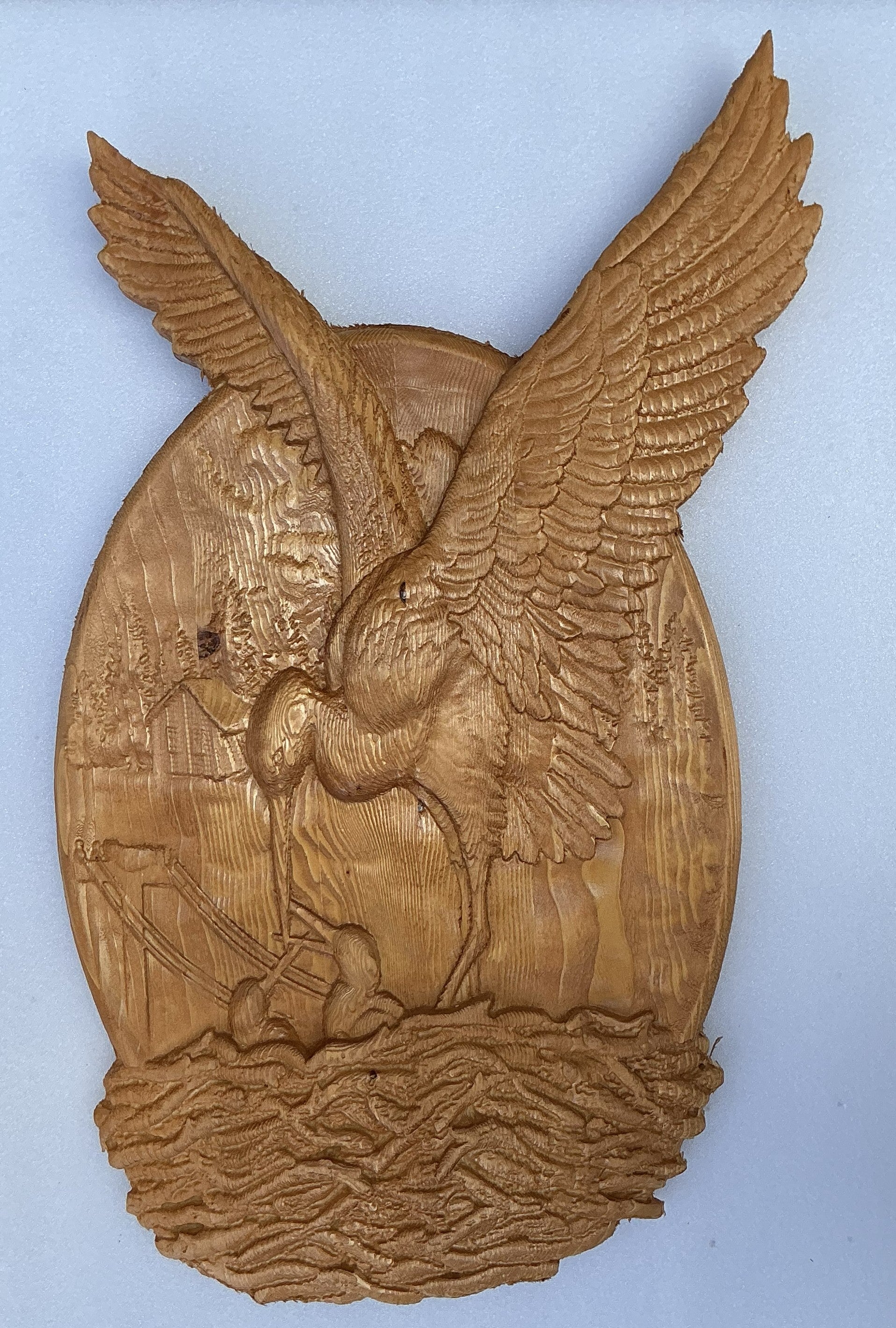 Wooden relief painting – eagle with spread wings, oval panel